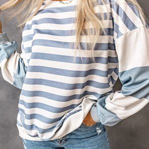 Stripe Drop Shoulder Striped Pullover Sweatshirt